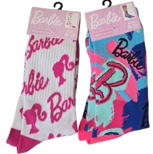 NWT Barbie *2* Pairs Pink and Blue Adult Crew Socks